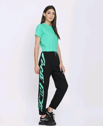 Women's Cotton Solid Side Printed Tracksuit Roposo Clout